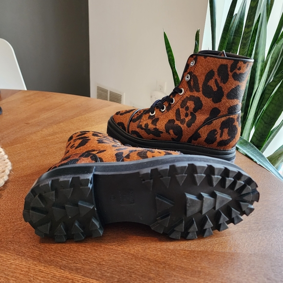Schutz Maylova Leopard Calf Hair Combat Boots - Picture 2 of 5